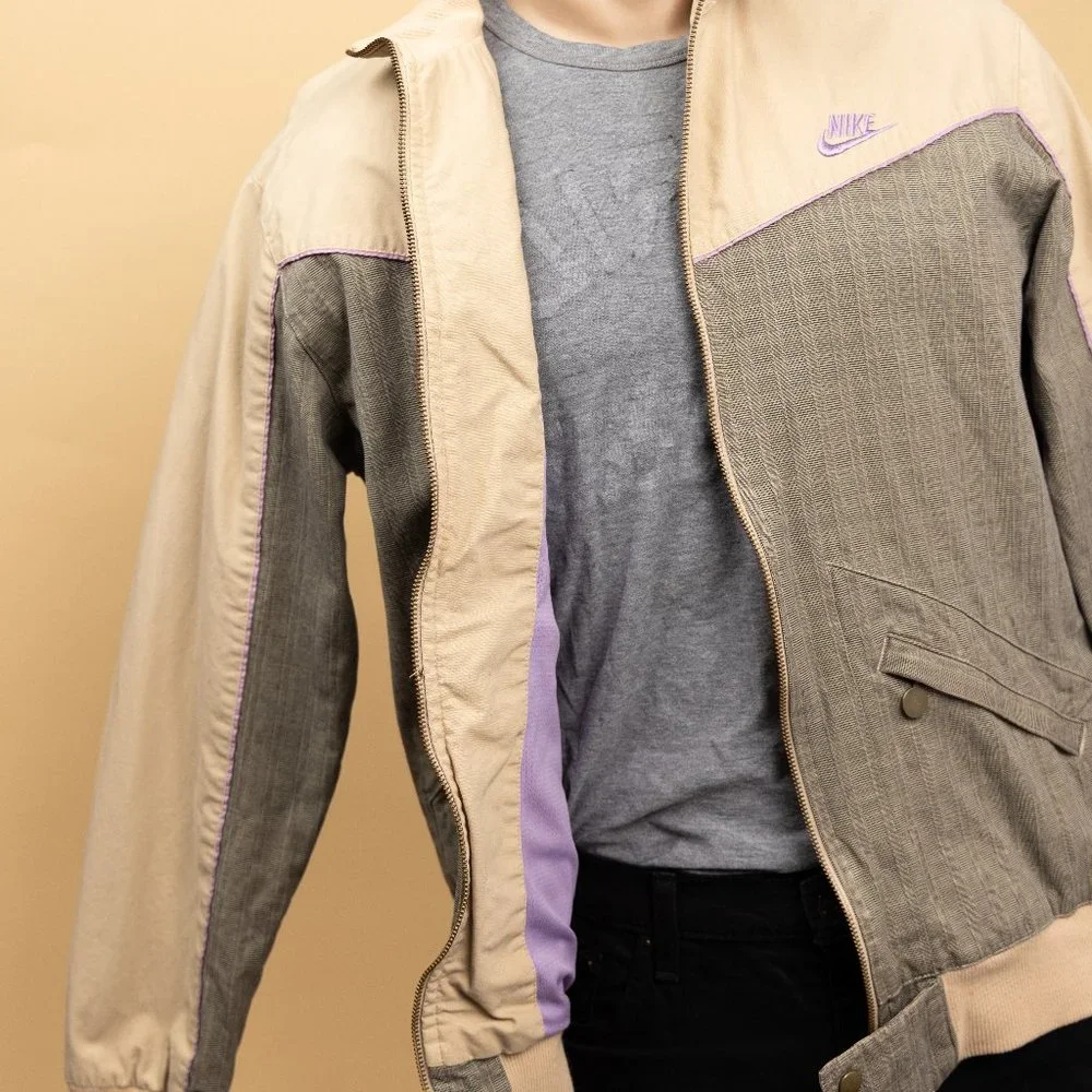NIKE, Khaki, Tweed and Purple Bomber Jacket Vintage - Picture 3 of 4